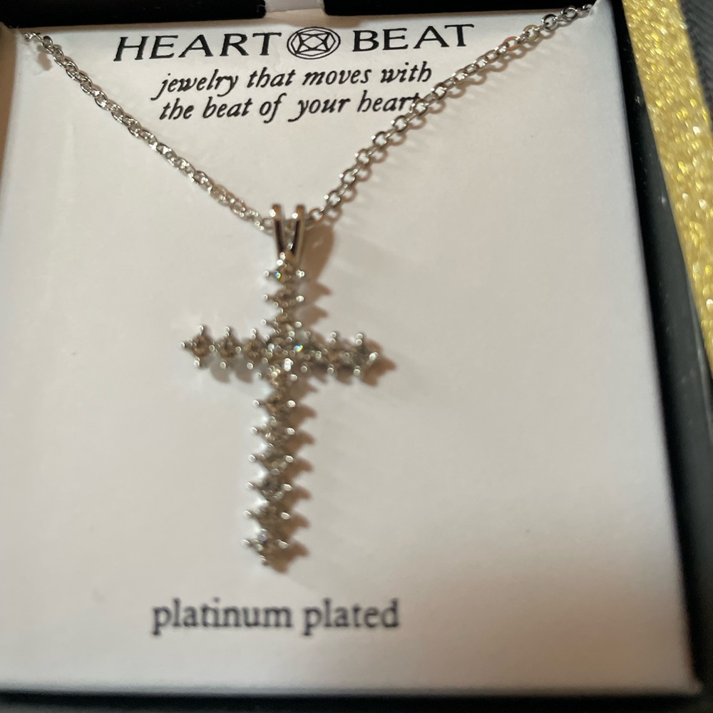 Platinum plated Crystal Cross by Heart Beat 1.25”